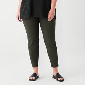 Eileen Fisher Satin Gray Green Slim Straight Pant Trousers R7VT-1 Size XL